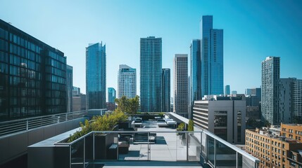Rooftop terrace view of city skyline