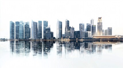 Fototapeta premium Singapore Cityscape Isolated on White Background - Urban Architecture Skyline View
