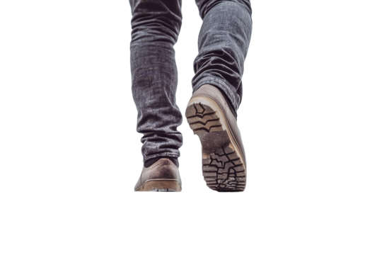 Motivational back view of man stepping up on stair isolated on white background for projects - Powered by Adobe