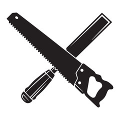 Hand Saw and Utility Knife Silhouette Vector Illustration for Woodworking and Cutting Projects