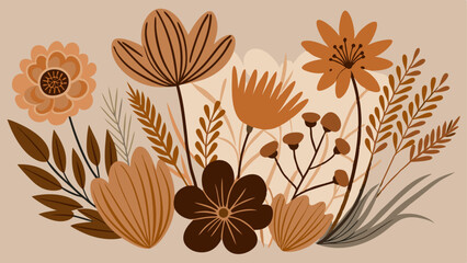 Vintage Boho Floral Illustration in Earth Tones