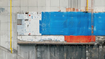 Partially completed insulation exposed to elements at building site