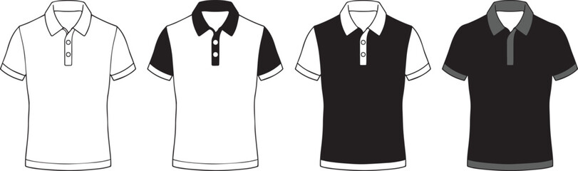 Vector Set of Polo Shirts &ndash; Black and White Sport T-Shirt Variations for Fashion and Uniform Designs