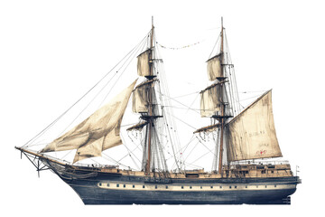 Fototapeta premium Classic battleship vintage naval vessel isolated on white background ideal for maritime and war themes