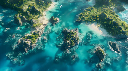 Fototapeta premium Tropical Island Paradise: An Aerial View of a Secluded Beach and Turquoise Waters