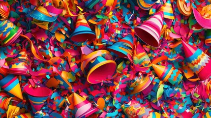 Obraz premium Colorful party hats and confetti background