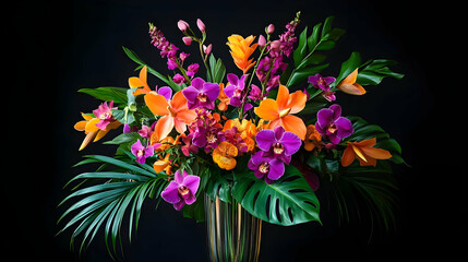 Fototapeta premium Vibrant Tropical Orchid Arrangement: A Masterpiece of Floral Design