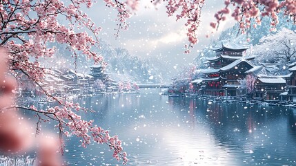 Cherry blossoms in the snow