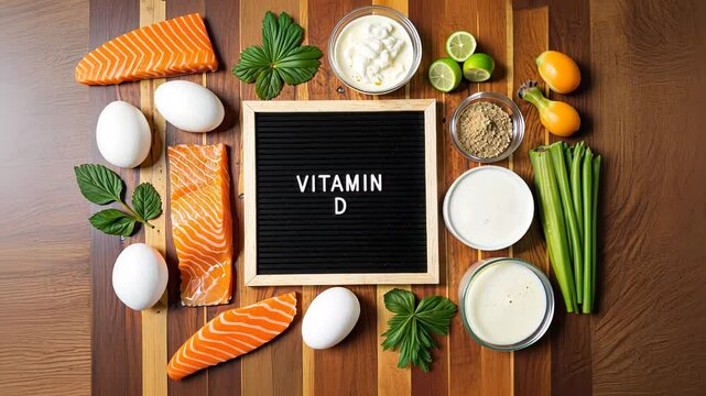 Healthy Ingredients for Vitamin D on Wooden Table  