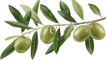 Green Olives on a Branch with Leaves, Isolated on Transparent Background, AI-Generated