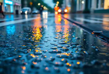 Obraz premium wet street with people walking on it at night