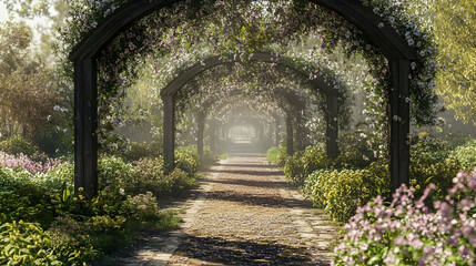 Fototapeta premium Picturesque Garden Path with Flower Archways