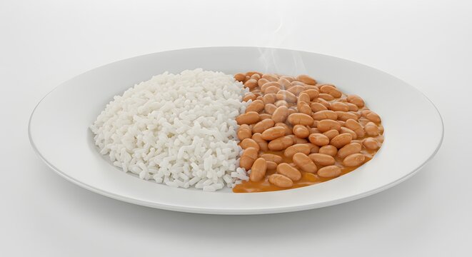A simple and inviting plate with white rice and beans, a traditional and comforting meal.
