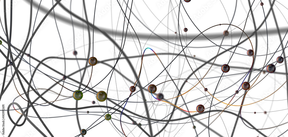 Fototapete Big data visualization. Network connection structure with chaotic distribution of points and lines. 3D rendering.