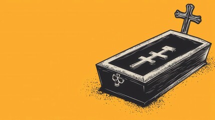 Vintagestyle casket with cross, decorative lid, flat design illustration