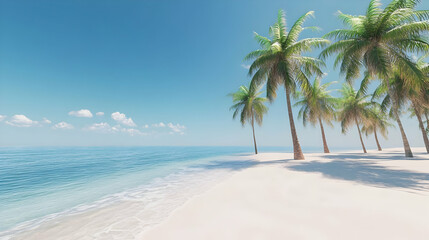 Fototapeta premium Tranquil Tropical Beach: Palm Trees Azure Ocean and White Sand