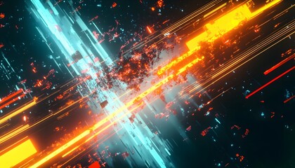 Obraz premium Abstract digital image features glowing neon lights and shapes