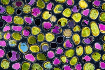 Microscopic view of colorful cells