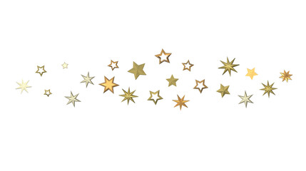 Banner with golden decoration. Festive border with falling glitter dust and stars.