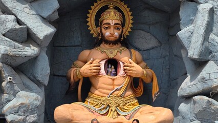 Hanuman Statue Amid Rocky Background