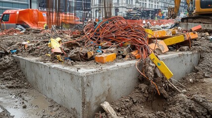 Poorly managed construction site with exposed wiring and scattered debris