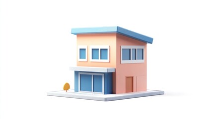 Cute, stylized 3D model of a small two-story home