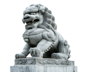 Fototapeta premium Majestic stone lion statue guarding an ancient entrance, cut out 