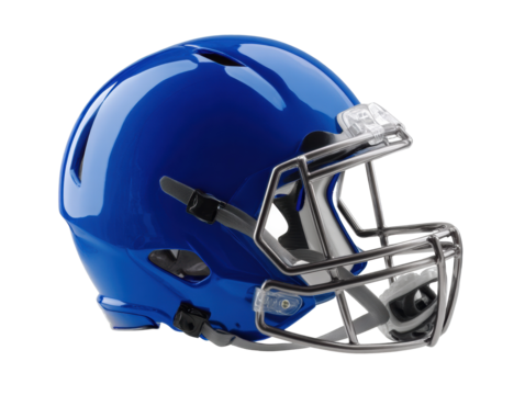 Blue football helmet for sports enthusiasts and athletes training, cut out 