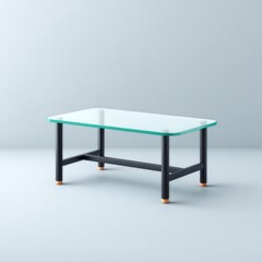Minimalist glass coffee table with black frame and orange legs in modern living room setting