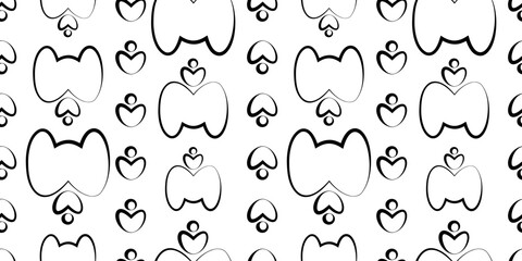 Fototapeta premium Seamless pattern geometric shapes infinite lines. Vector editable background rounded isolated silhouettes, hearts, circles vertical stripes. Repeating elements infinite png pattern for textil, fabric