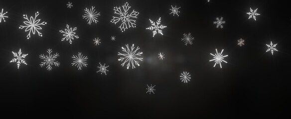 new year pattern. Christmas theme, golden openwork shiny snowflakes, star, 3D rendering.