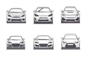 Obraz premium Six car front views, design concept, studio background, automotive illustration