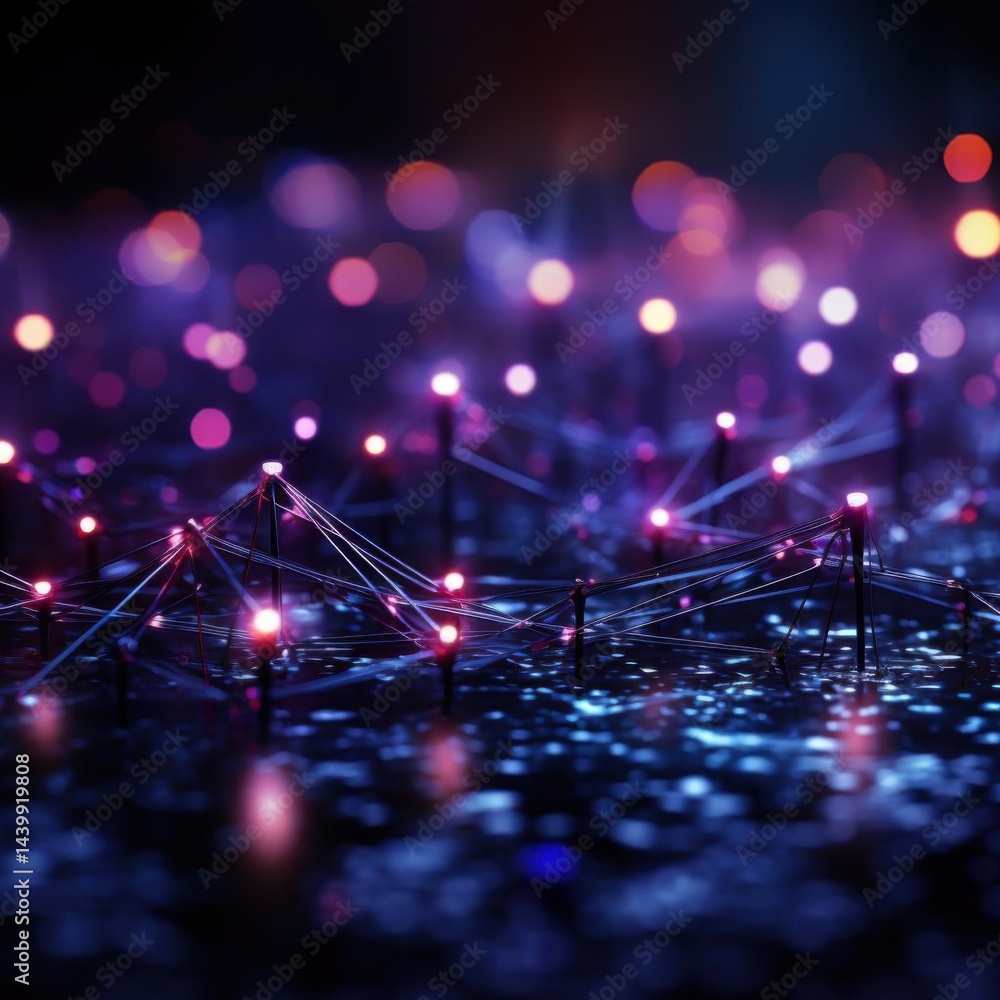 Poster glowing network with abstract nodes.
