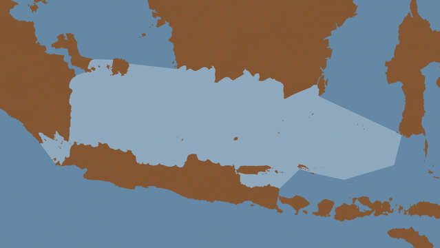 Java Sea highlighted. Patterned map