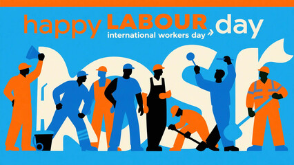Obraz premium labour day happy labor day international labor day illustration design background vector illustration of a happy workers family