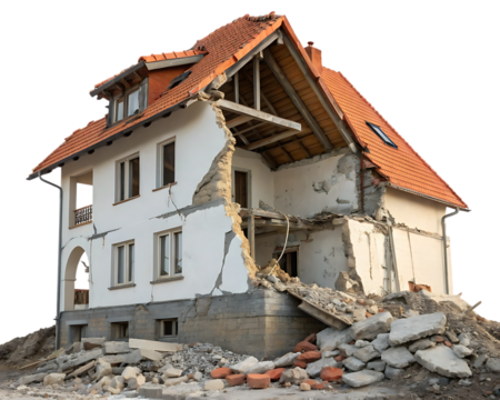 Demolished house, ruins, destruction, disaster