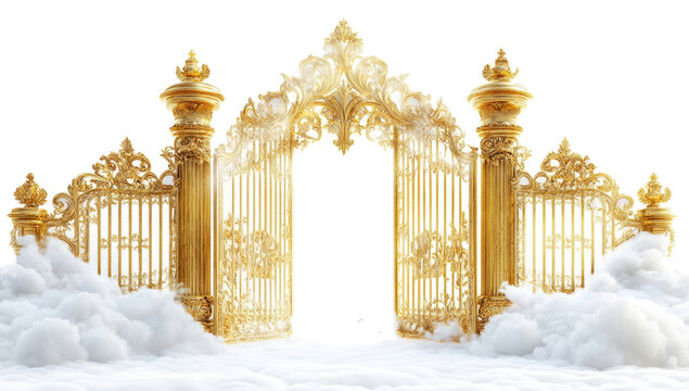 Ornate Golden Gate Open in the Clouds Entrance