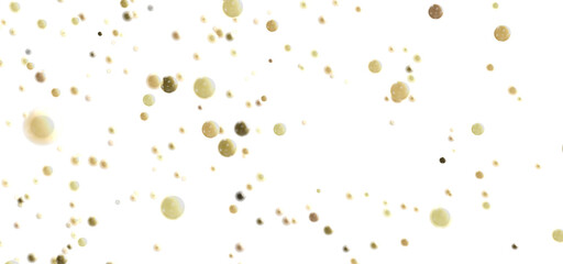 Beautiful abstract background with golden bubbles floating on white. Perfect for festive designs.