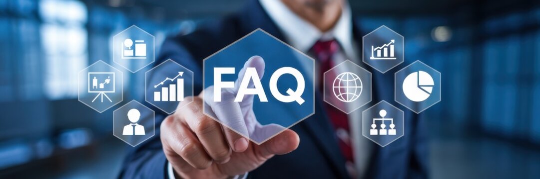 Frequently asked questions displayed on a touch screen.