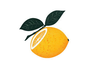 Fresh lemon with green leaves perfect for culinary design projects, cut out 