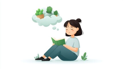 Fototapeta premium Woman sitting on floor reading a book while writing about a creative hobby involving crafting or making something