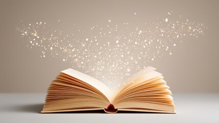 Open book with magic wand emerging and text about transformative spiritual experience