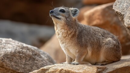 Naklejka premium Rock Hyrax Gazing Upwards in its Natural Habitat