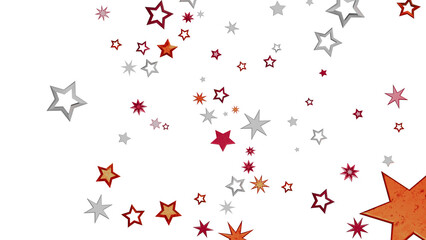 Festive background with scattered stars in red, orange, and silver. Perfect for celebrations and holidays.
