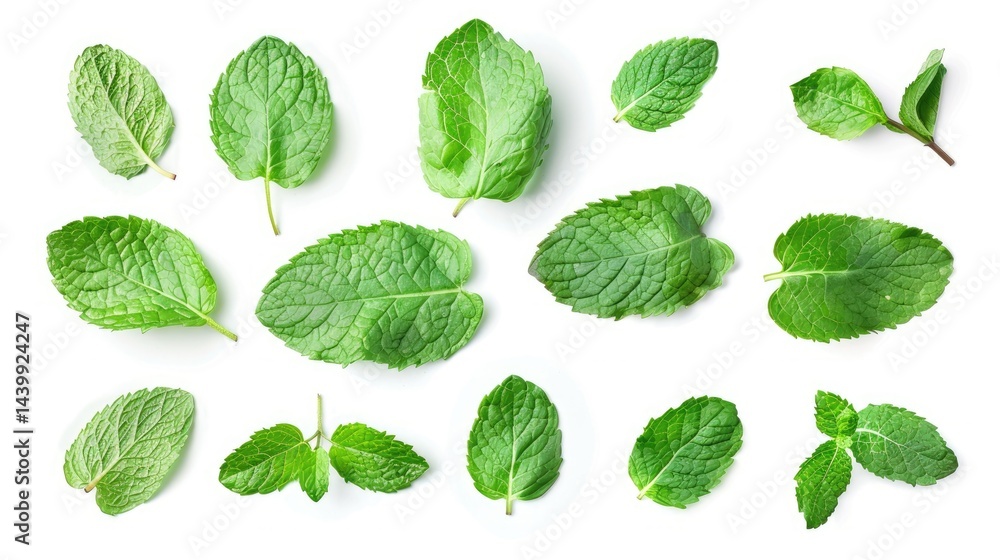 Poster tropical leaves frame with mint green with white background. macro photography of green leaves place