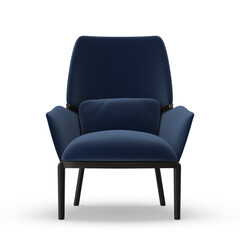 Modern Dark Blue Fabric Lounge Chair Front View Isolated
