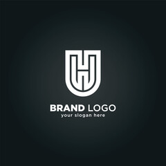 Abstract Letter U and H Monogram Logo with Black Background.