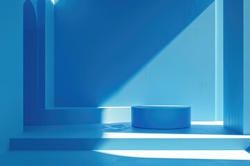 Abstract of minimal style of interior design. Architecture of room design by blue color, inside of house express seamless wall tiles with plain decoration perfect for peaceful style background. AIG51.