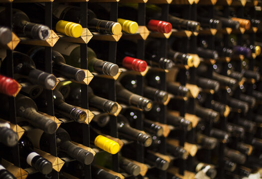 Wine bottles in wine rack