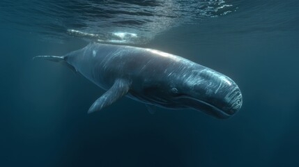 Fototapeta premium Bowhead Whale Swimming Gracefully in Arctic Waters
